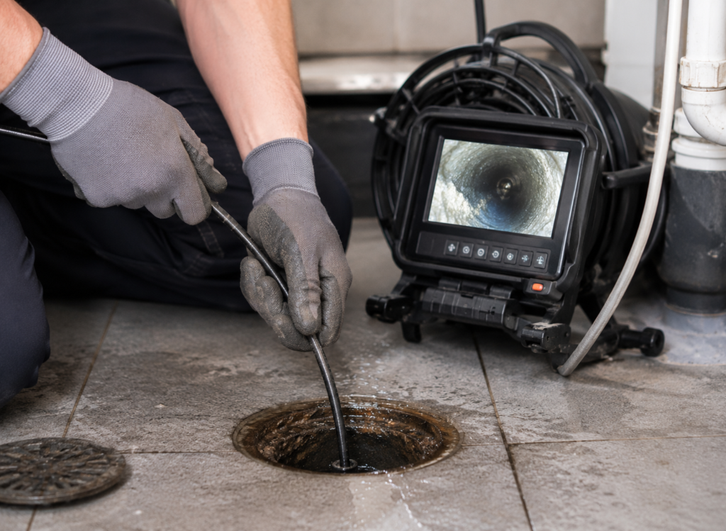 Camera inspection locating the source of a clogged drain overflow